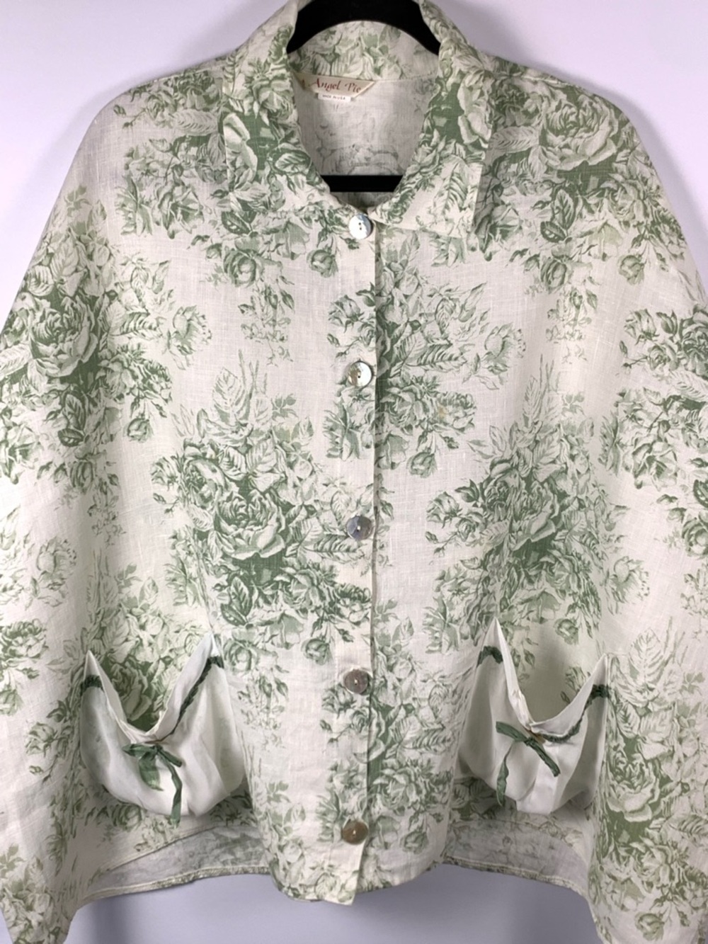 Angel Pie Linen Floral Oversized Shirt Lagenlook USA Fits XL 2X